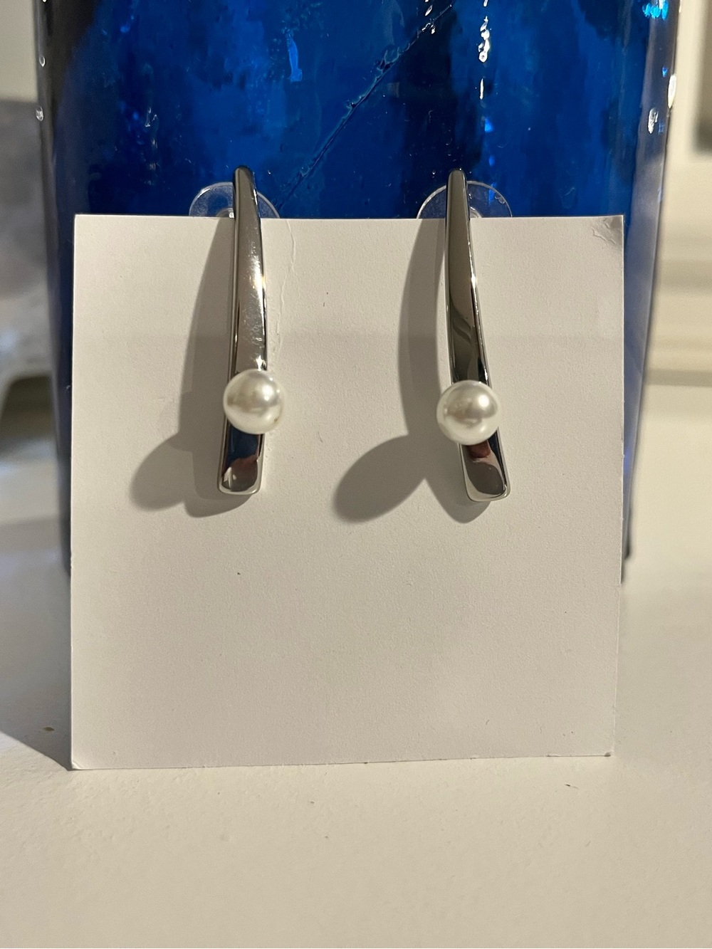 Silver Pearl Accent Drop Earrings - Modern Women Jewelry